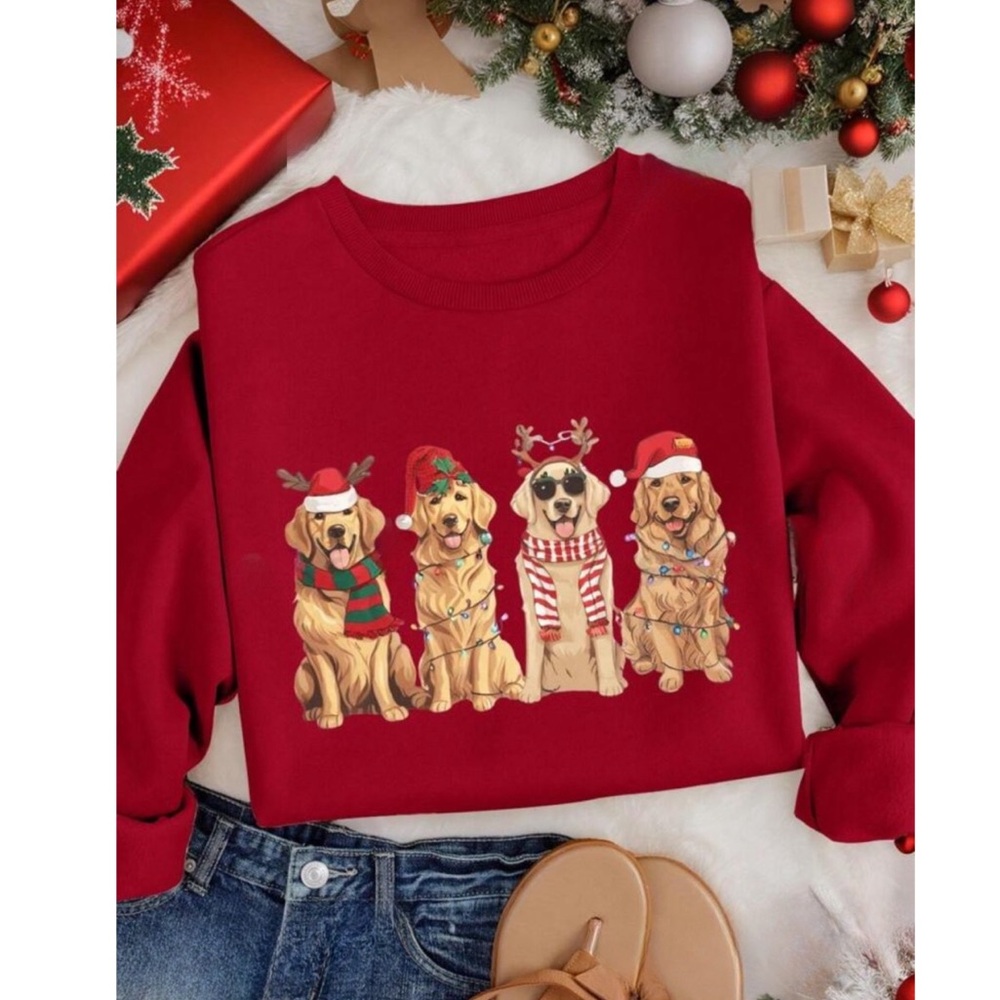 Red Golden Retriever Round Neck Sweatshirt